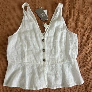 White Linen Button-Up Women's Top